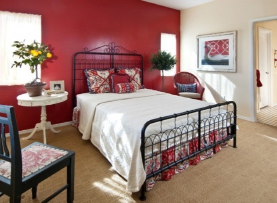 red wall female bedroom