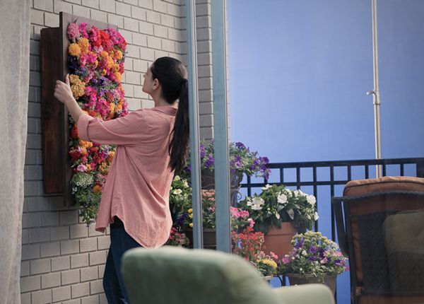 Suspended flowers frame terrace