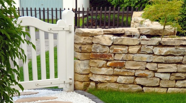 stone wall barrier wood