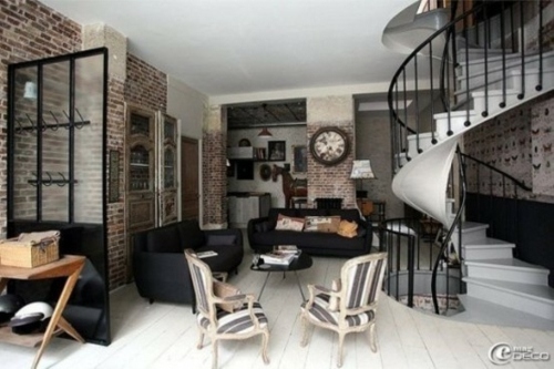 walls brick black furniture living room dresser