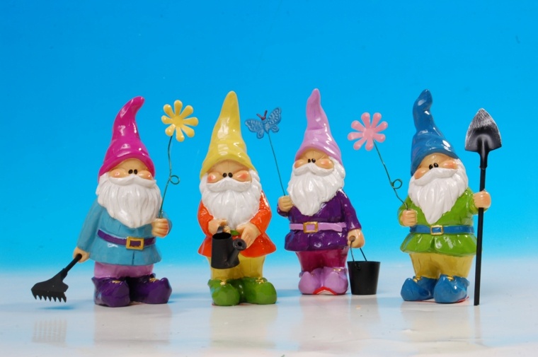 Dwarves Gardeners Statuette Garden Hat Pink Yellow Purple Blue