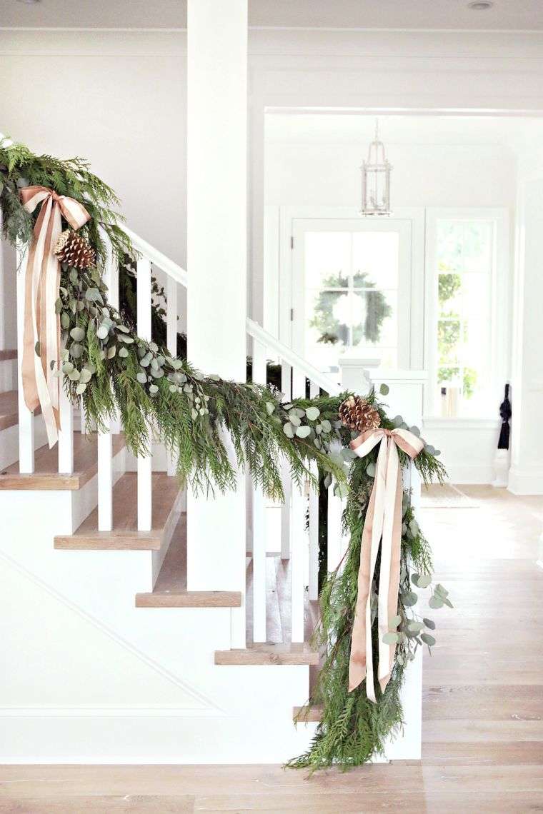 christmas deco interior stairway entrance ribbons garlands