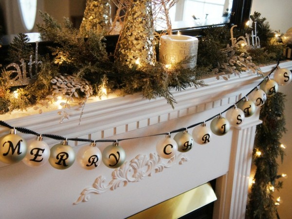 christmas garland balls arrangement fireplace