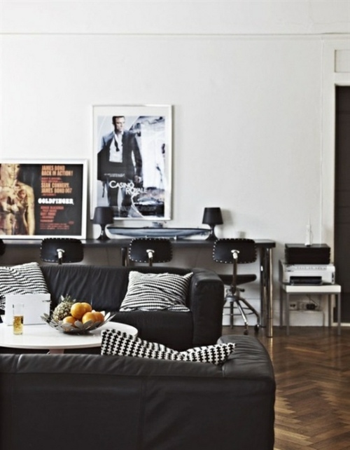 black furniture living room white cozy place