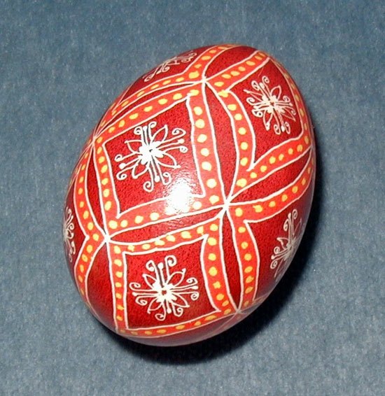 red-patterned Easter eggs