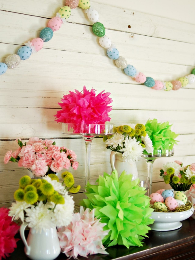 Easter idea decorations flowers garland bouquet of rose eggs