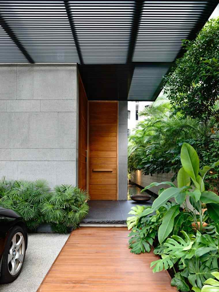 门'entrée bois design aménager maison moderne extérieur 