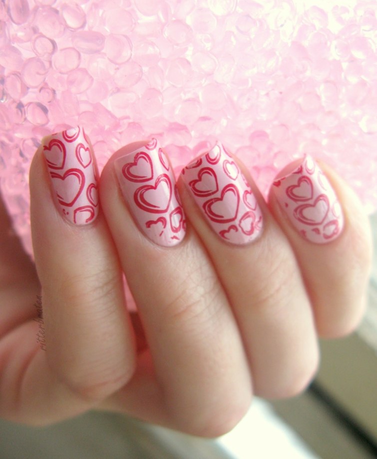 decorated nails pink valentine's day