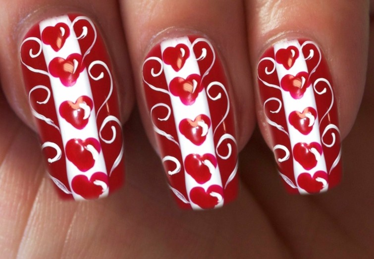 white red decorated nails