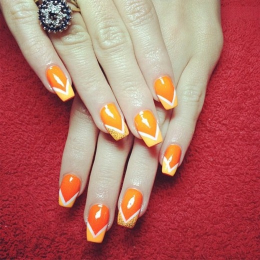 white orange deco nails