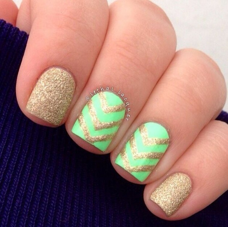 golden green nail polish trend manicure