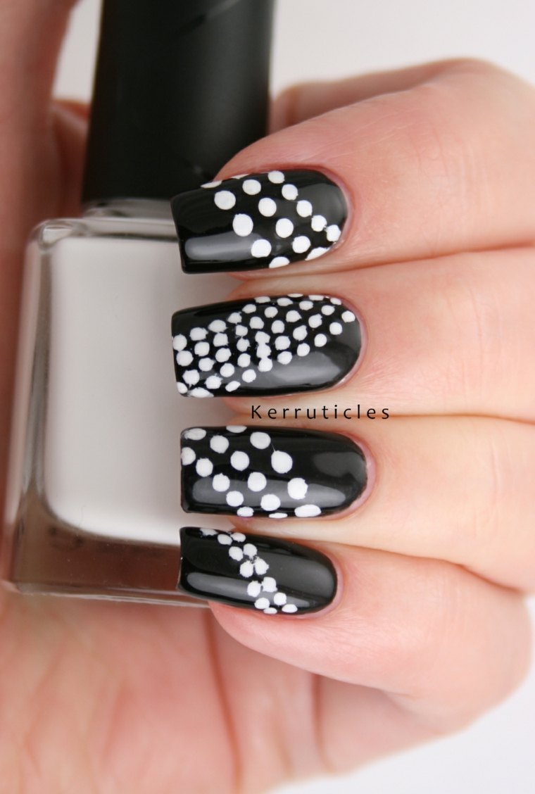 black nail polish and white deco