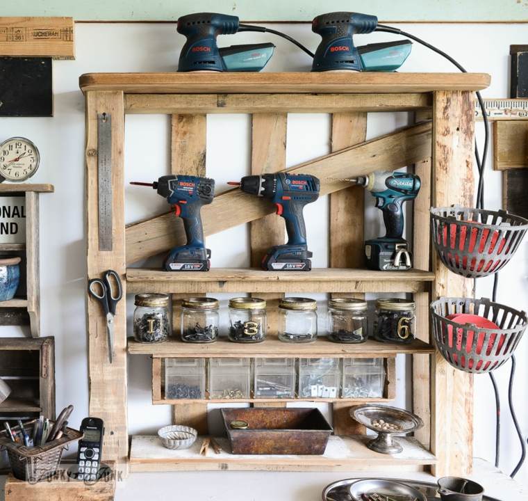 storage wood garage DIY pallet shelf