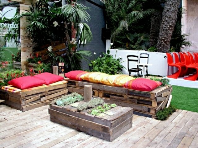 garden furniture pallets idea original recycling practice diy not che cushion red decoration red chair