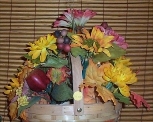 basket flowers autumn fruits