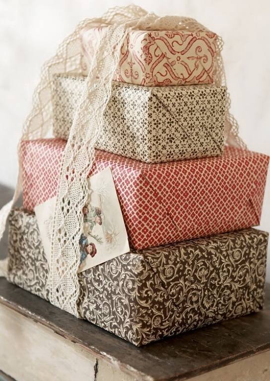 gift paper deco for christmas to vintage lace ribbon vintage look