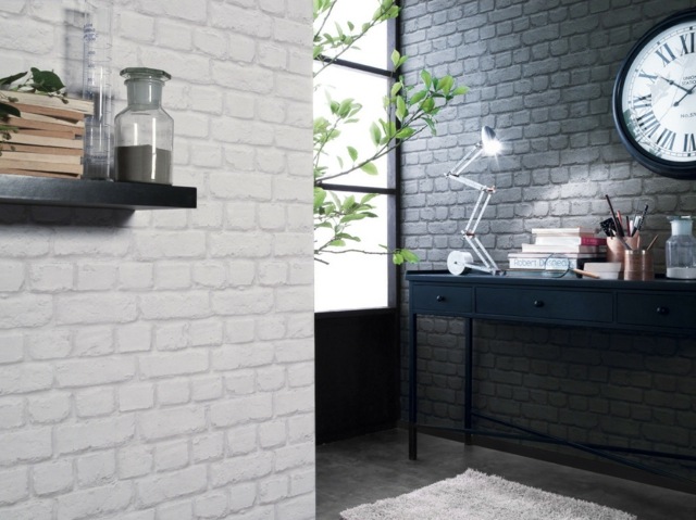 wallpaper white brick gray brick lamp design
