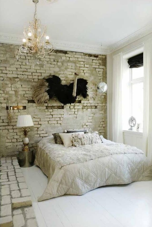wallpaper-brick-bedroom-bed-bedding-3d-white-ostrich-decorative