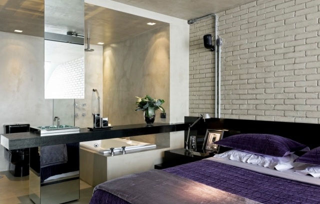 wallpaper-brick-bedroom-bed-brick-white-bedding-white-lilac wallpaper