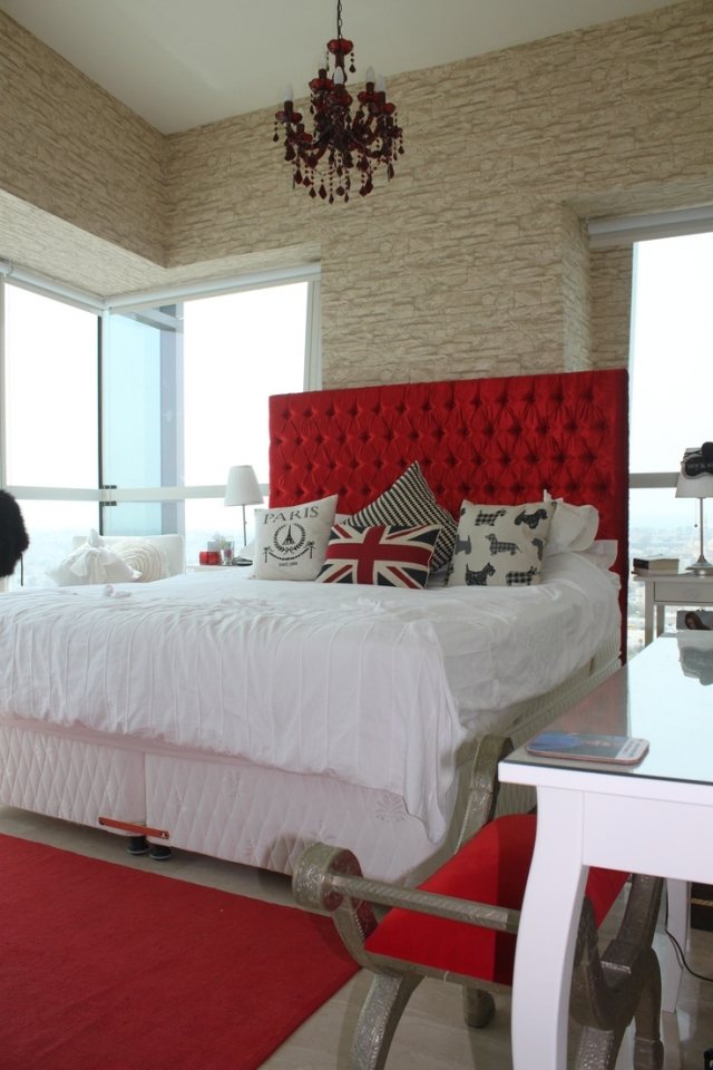 wallpaper-brick-bedroom-bed-color-beige-red accents wallpaper