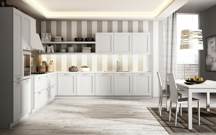 beige kitchen white wallpaper