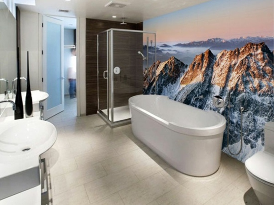 mountain bathroom bath wallpaper