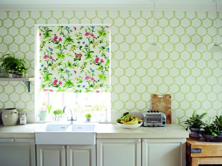 green floral pattern wallpaper green flower idea kitchen