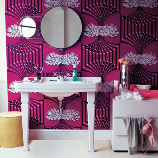 bathroom wallpaper pink black