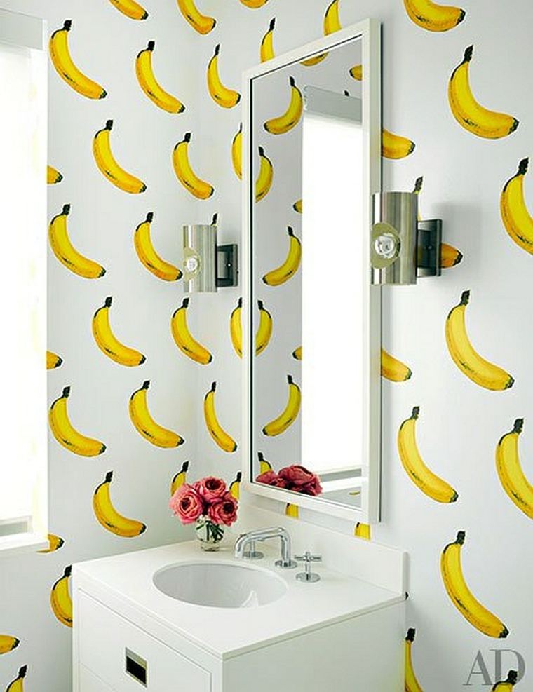 wallpaper for bathroom idea bananas design sink flowers deco