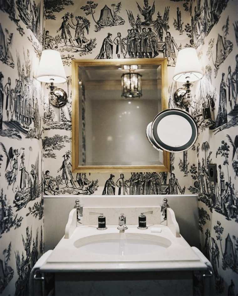 bathroom wallpaper black white round mirror idea frame mirror sink