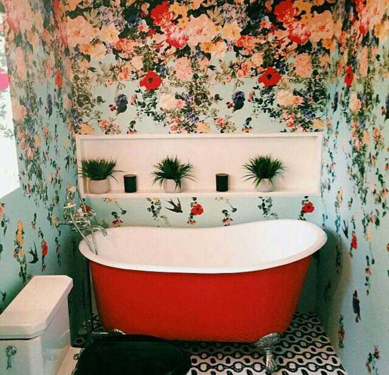 bathroom wallpaper flowers idea plants pot flowers bathtub tile black and white