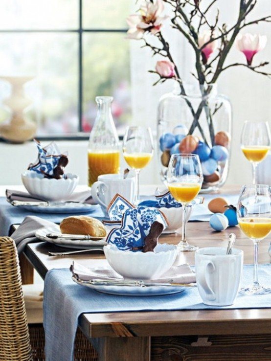 easter decoration blue table