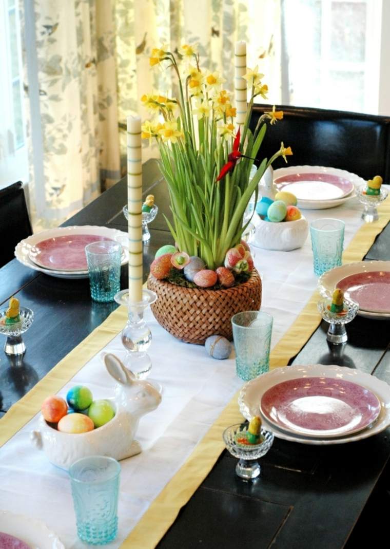 deco easter bunny flowers idea center table tablecloth