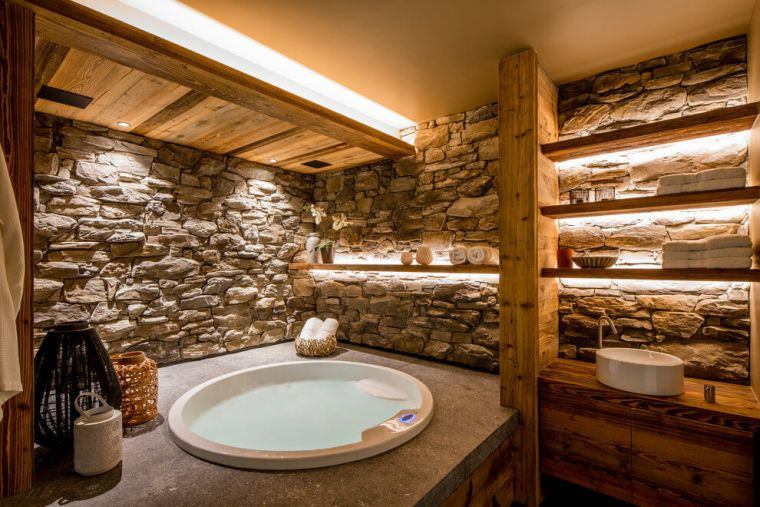 deco stone bathroom design cottage mountain