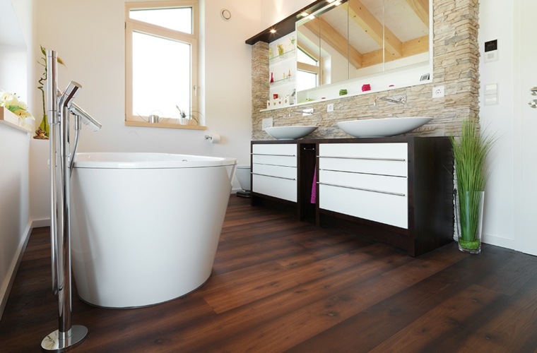 dark floating parquet wood bathrooms