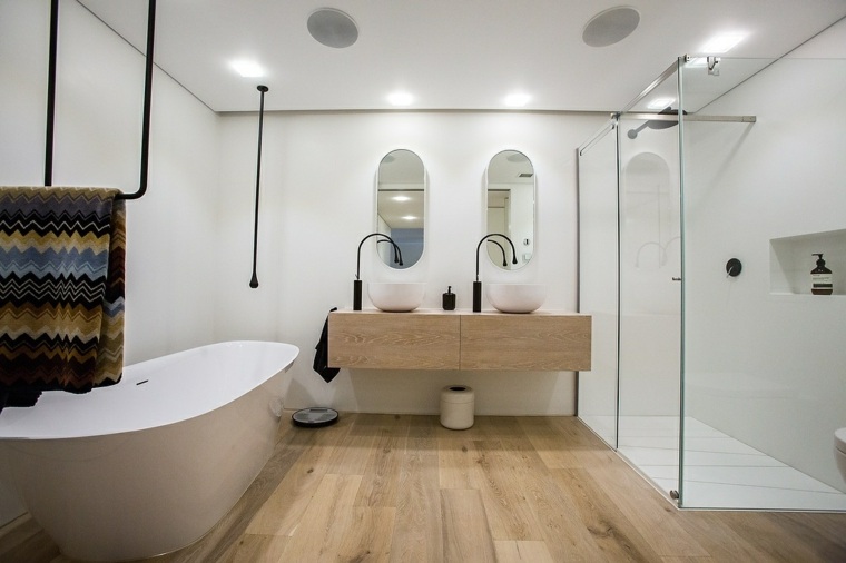 bathroom with wooden floors and floors