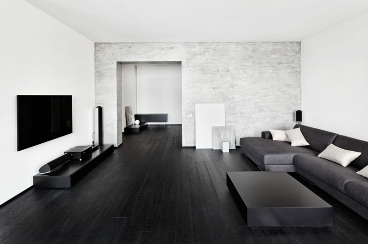 black parquet living room-modern-minimalist-black-white