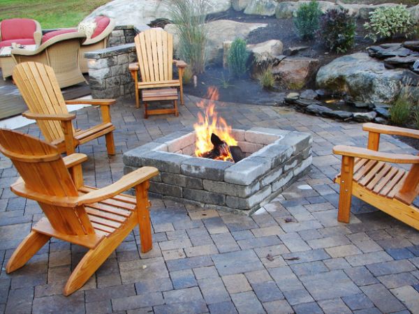 patio with fireplace