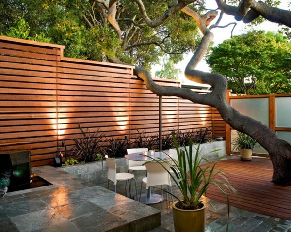 contemporary patio partition wood slabs