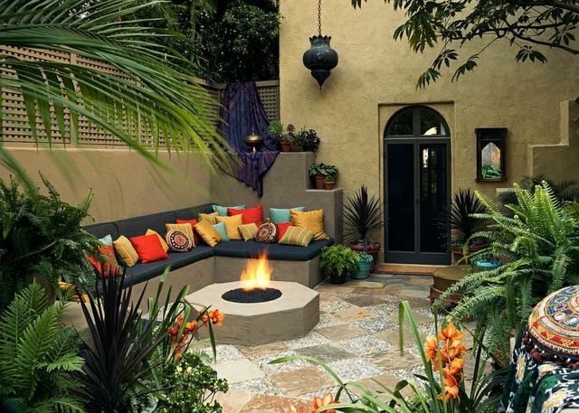 patio moroccan style fireplace