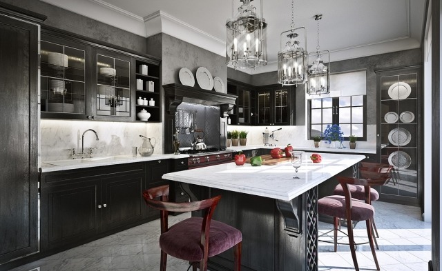 gray kitchen paint trend-chandeliers-design