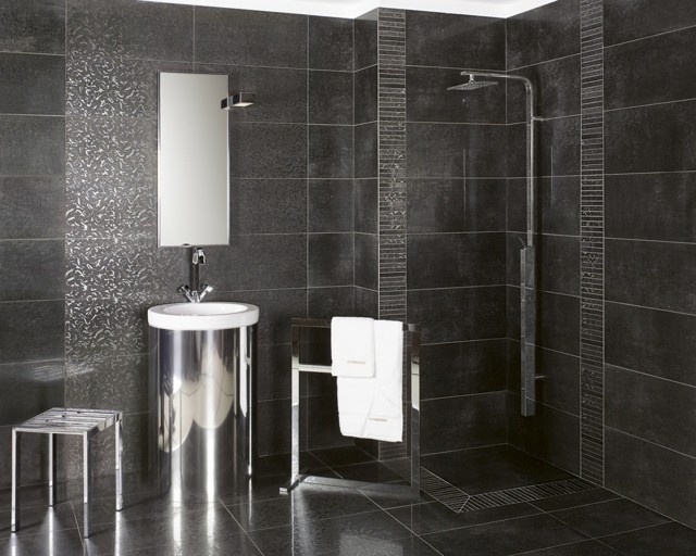 black bathroom idea decorating tile washbasin shower