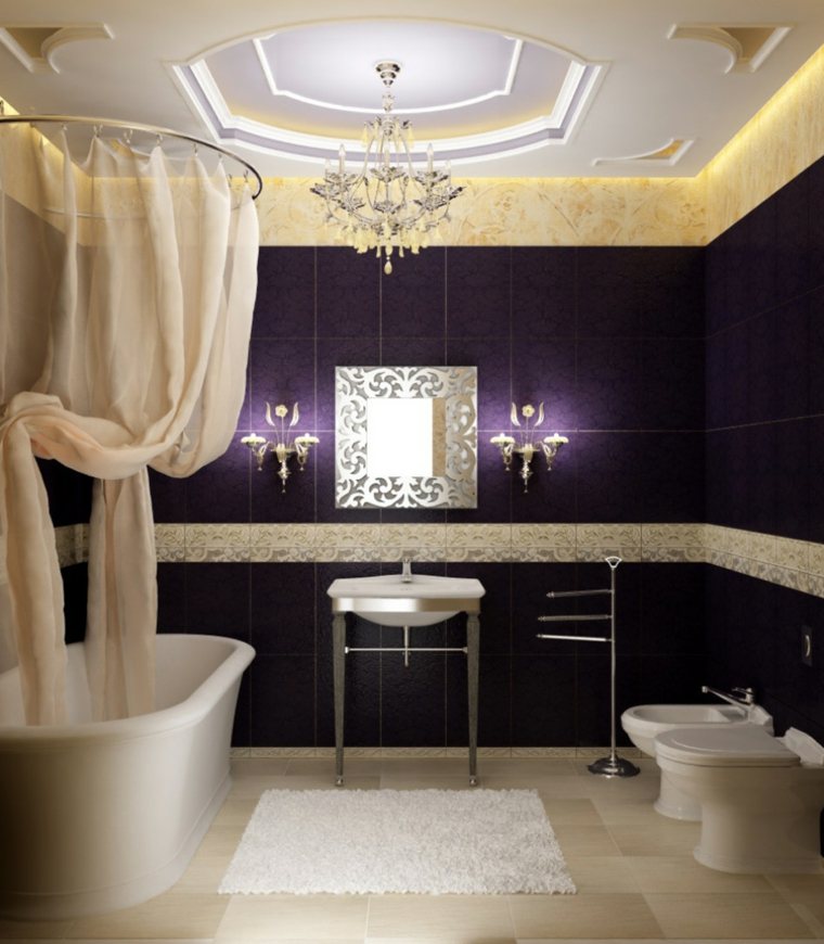 ceiling bathroom idea floor rug wall purple ceiling light fixture
