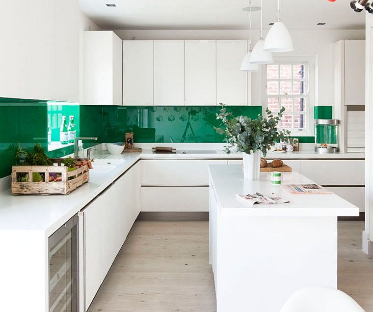 paint for kitchen white backsplash green lacquered low furniture modern