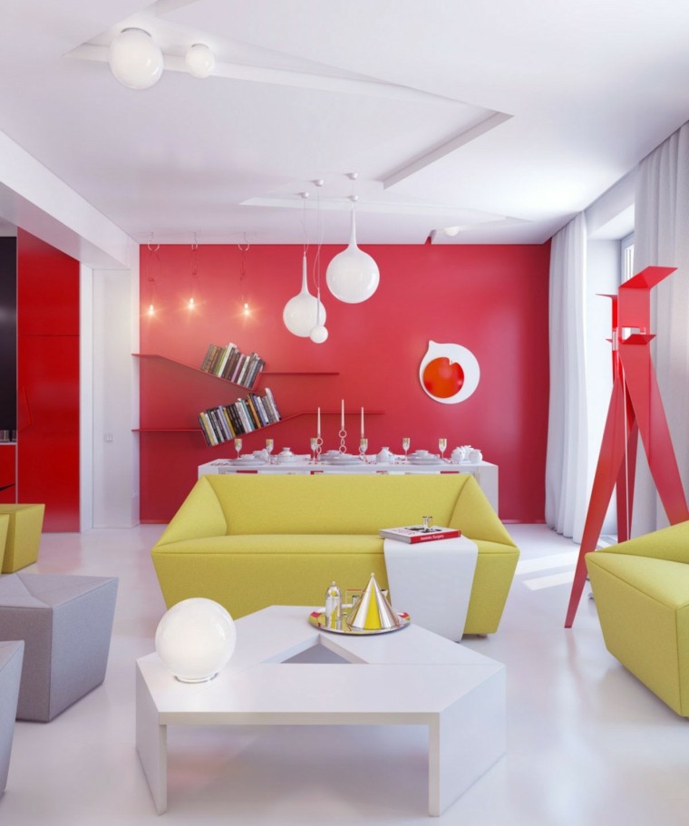 red contemporary living room painting