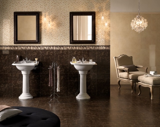 paint-bathroom-walls-two-colors-tiling-beige-brown-chandelier-elegant painting bathroom