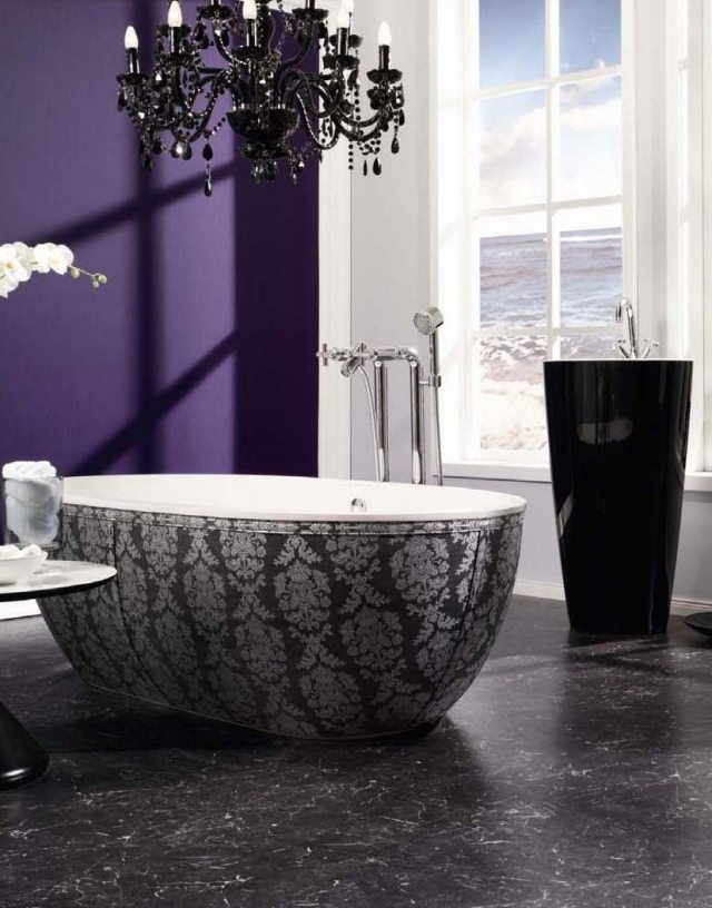 paint-bathroom-walls-two-colors-lilac-white-bathtub-floor-gray paint bathroom