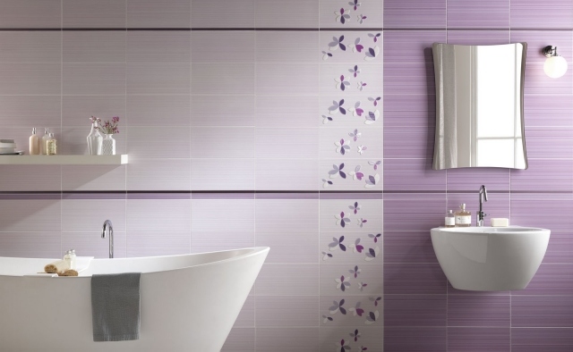 painting-bathroom-walls-two-colors-lilac-light-patterns-floral-soft-painting bathroom