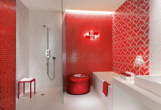 paint-bathroom-walls-two-colors-mosaic-red-white-furniture-white paint bathroom