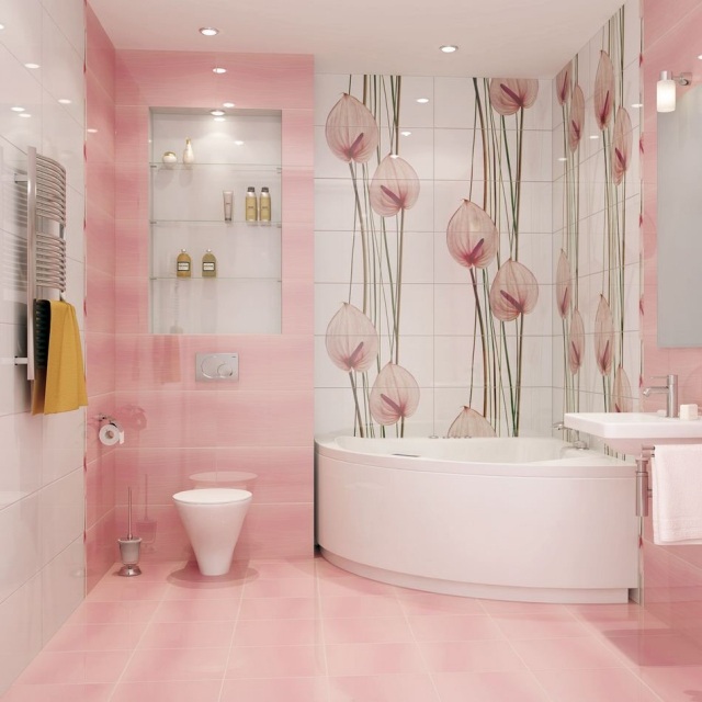 painting-bathroom-walls-two-colors-pink-pale-white-patterns-floral-soft painting bathroom